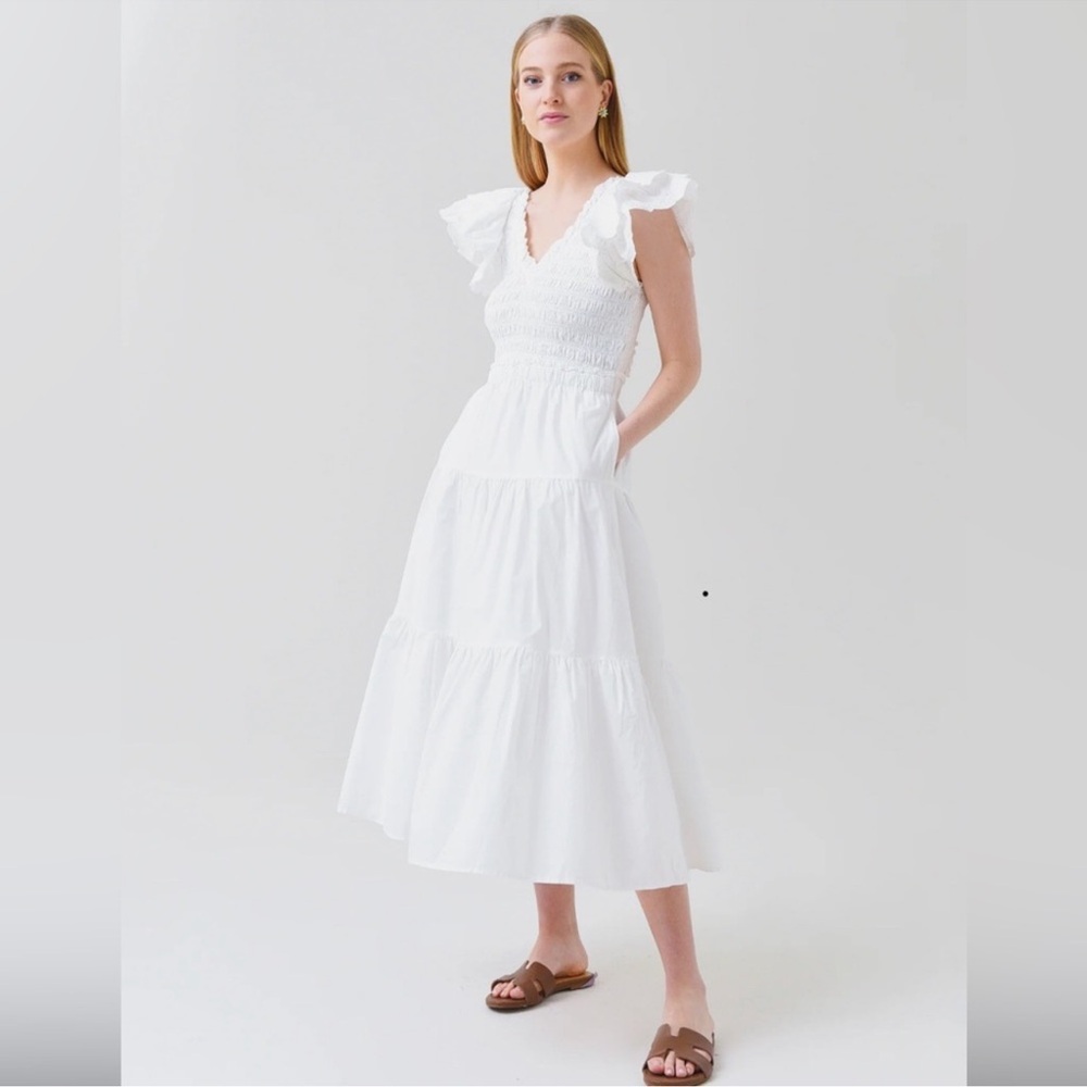 Elegant Heidi Smocked White Ruffle Dress-Sea New York
